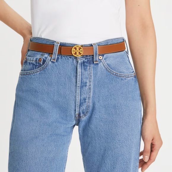 Tory Burch 1” Miller Reversible Belt Color Black/ Classic Cuoio/ Gold Size S NWT - Picture 10 of 10